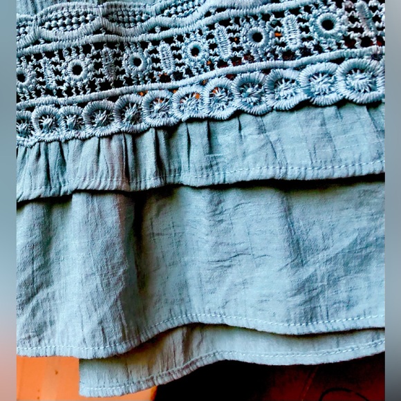 Laurel Grey Agave Blue Green Sleeveless Crochet Ruffled Bohemian Maxi Dress XXL - Picture 3 of 5